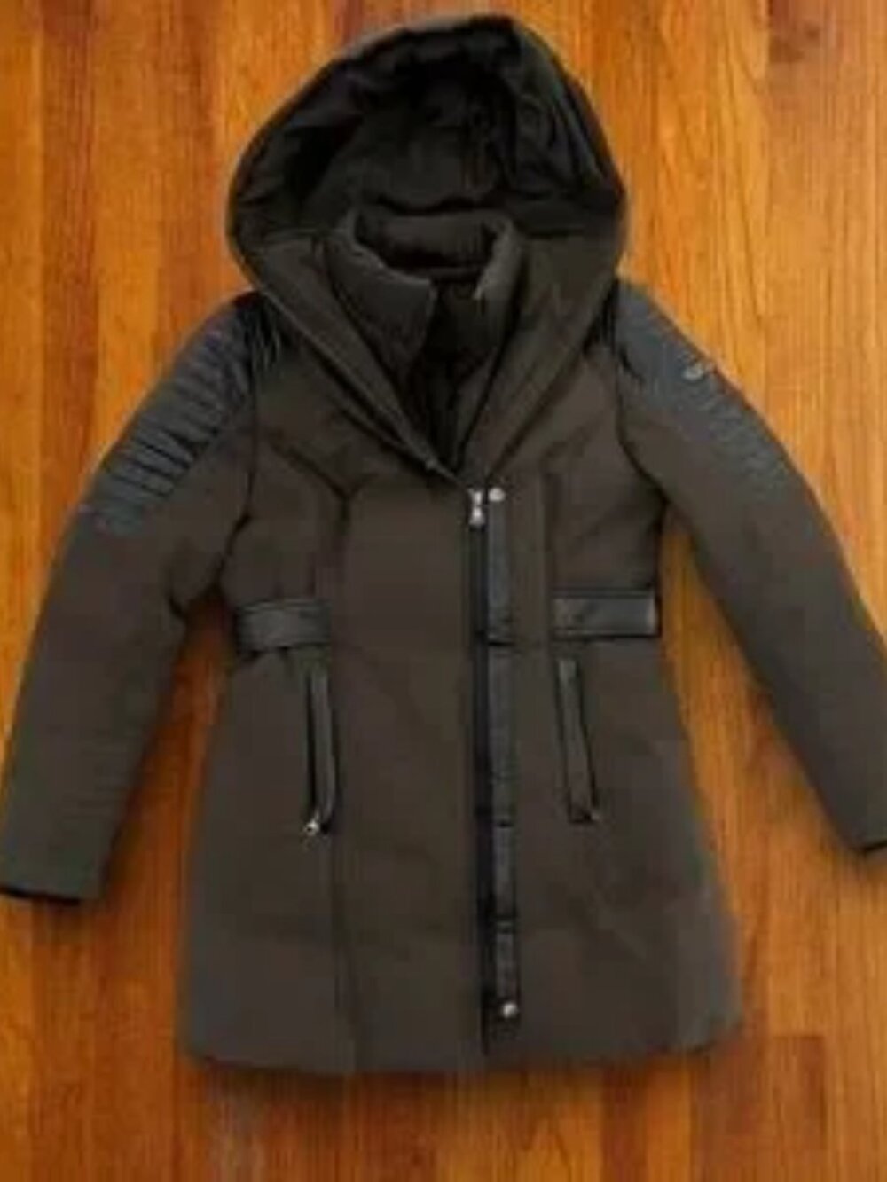SAKI Brown Faux Leather Belted Winter Coat Jacket Size Small